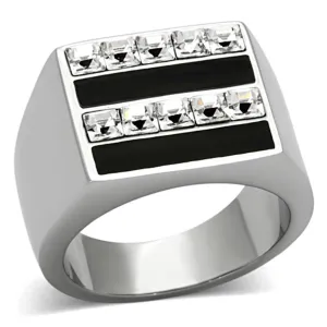 Mens Double Row Stainless Steel Synthetic Crystal Rings