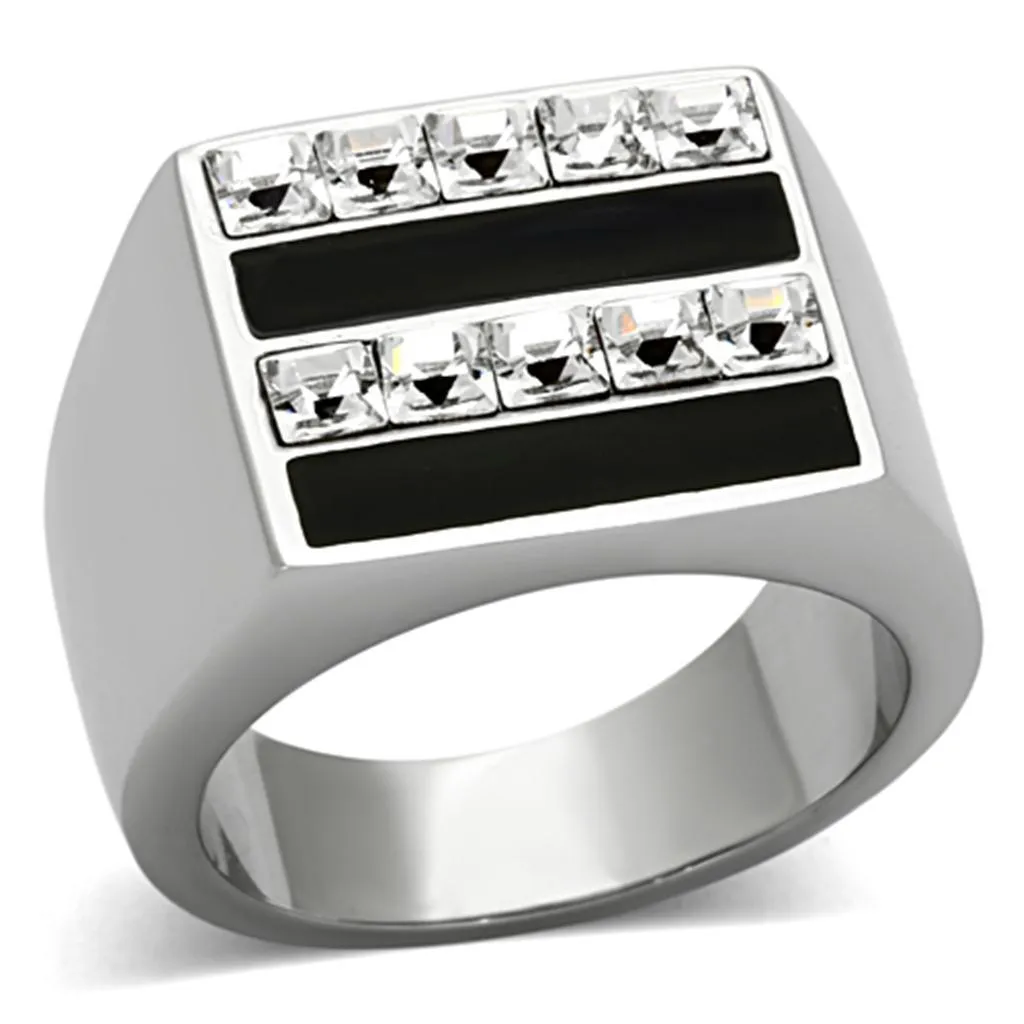 Mens Double Row Stainless Steel Synthetic Crystal Rings