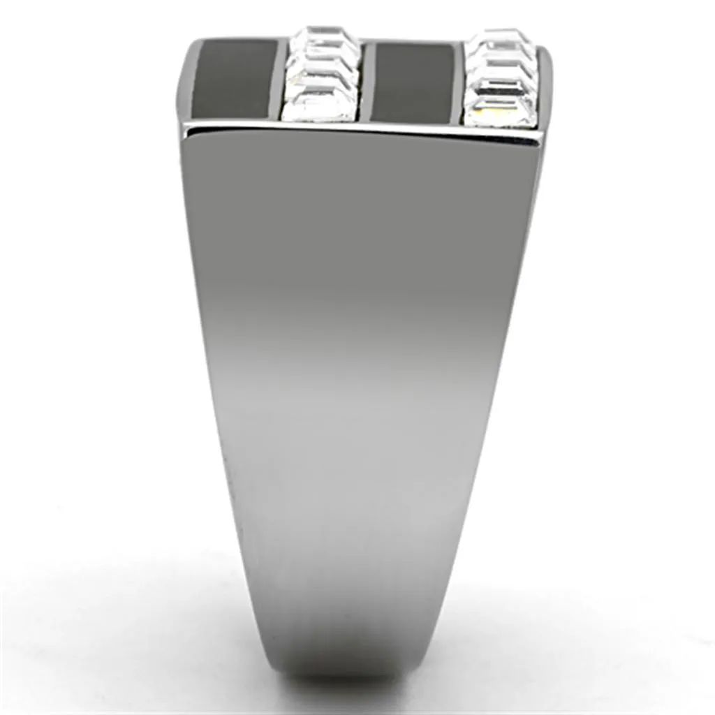 Mens Double Row Stainless Steel Synthetic Crystal Rings