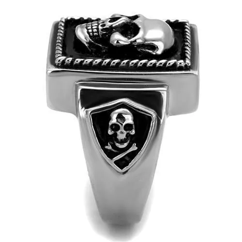 Mens Silver Skull Black Stainless Steel Epoxy Rings Style