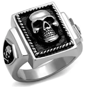 Mens Silver Skull Black Stainless Steel Epoxy Rings Style