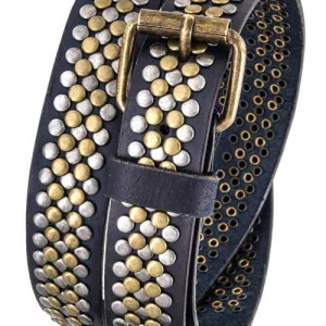 Metal Stud Navy Leather Belt