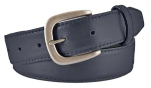 Navy Smooth Leather Belt, Hudson Buckle (Brushed Silver)