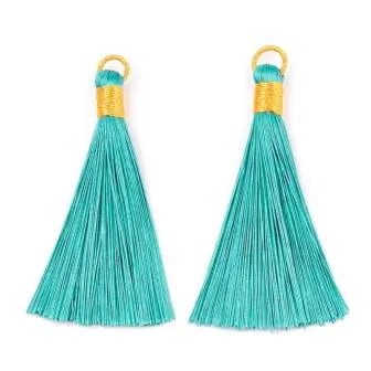 Polyester tassel Green Water and Gilded Wire ring 80mm-Hole 7mm (1)