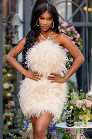 Power Up Champagne Charming Feather Halter Dress