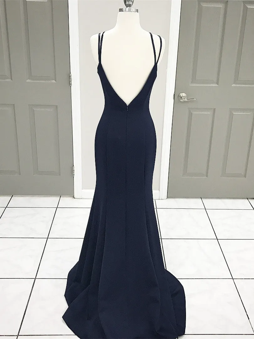 Sexy Satin Spaghetti Straps sheath Evening Dresses With Sweep Train PD273