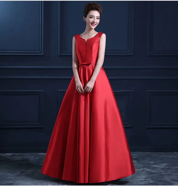 Simple Thick Satin Sleeveless Floor-length Long Evening Dress