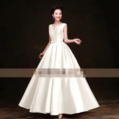 Simple Thick Satin Sleeveless Floor-length Long Evening Dress