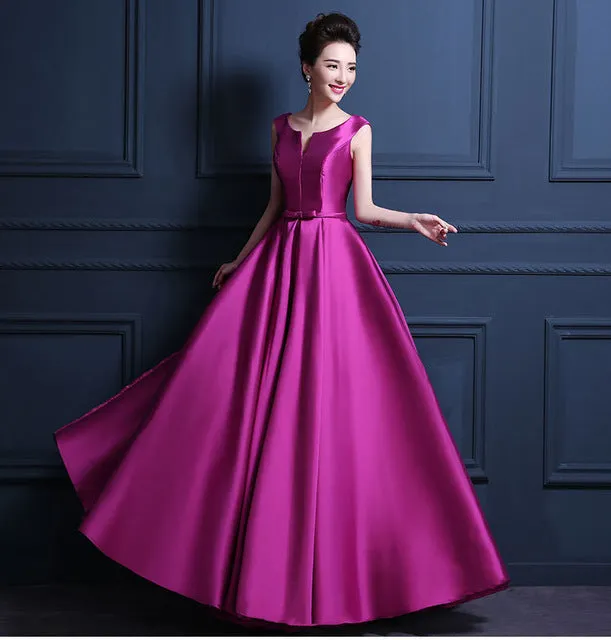 Simple Thick Satin Sleeveless Floor-length Long Evening Dress