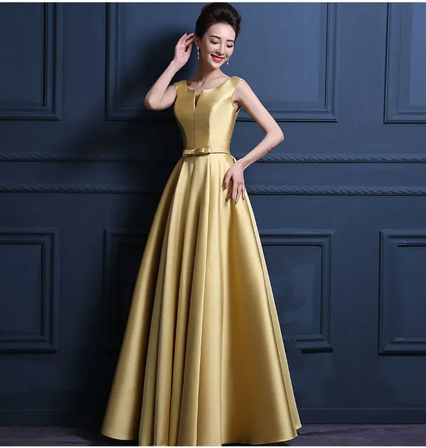 Simple Thick Satin Sleeveless Floor-length Long Evening Dress