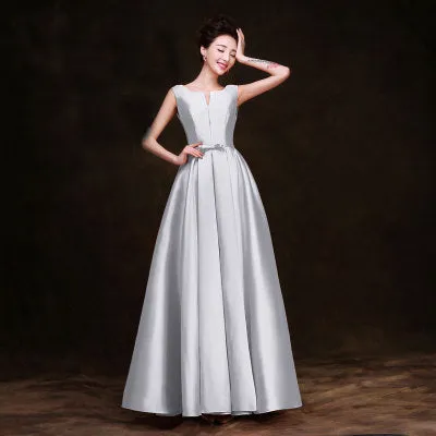 Simple Thick Satin Sleeveless Floor-length Long Evening Dress