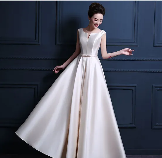 Simple Thick Satin Sleeveless Floor-length Long Evening Dress
