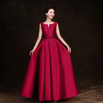Simple Thick Satin Sleeveless Floor-length Long Evening Dress