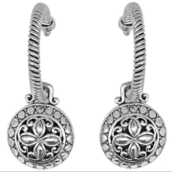 Sterling Silver Braided Hoops Sliding Charm Earrings