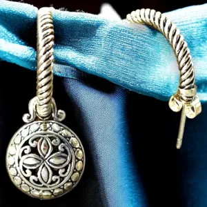 Sterling Silver Braided Hoops Sliding Charm Earrings