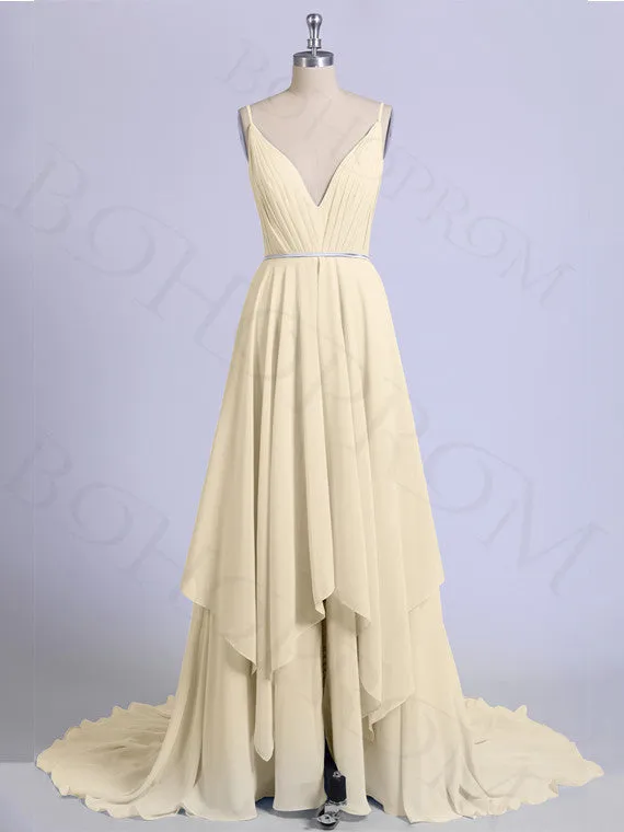 Stunning Chiffon Prom Dresses A-line Spaghetti Straps With Slit PD234