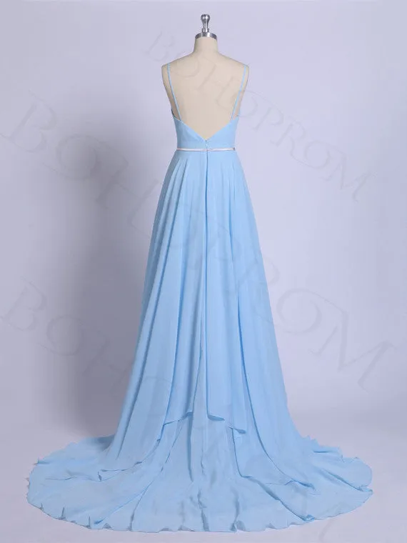 Stunning Chiffon Prom Dresses A-line Spaghetti Straps With Slit PD234