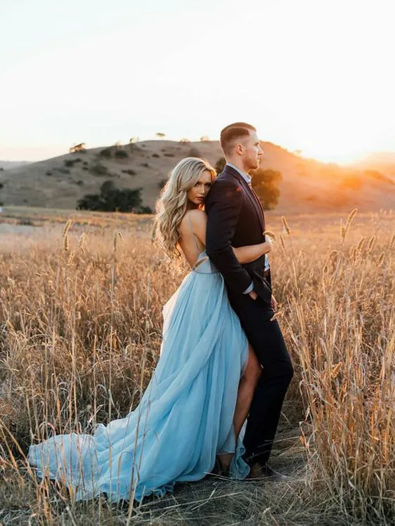 Stunning Chiffon Prom Dresses A-line Spaghetti Straps With Slit PD234