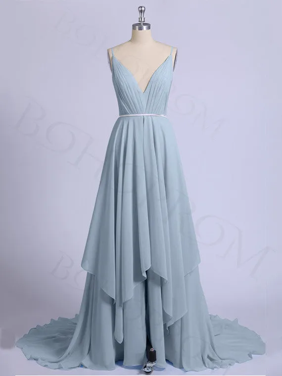 Stunning Chiffon Prom Dresses A-line Spaghetti Straps With Slit PD234