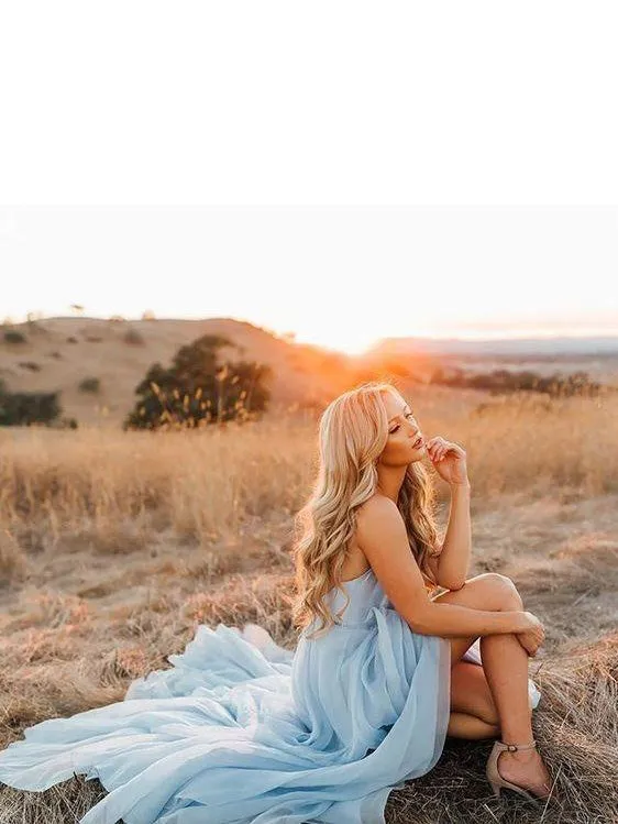 Stunning Chiffon Prom Dresses A-line Spaghetti Straps With Slit PD234