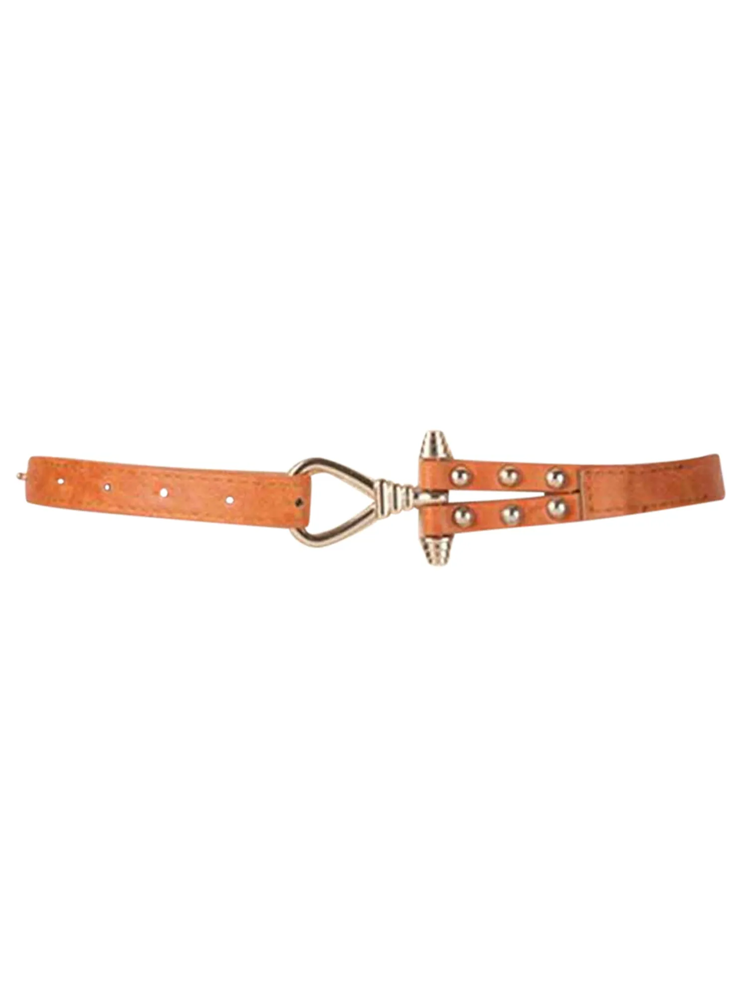 Tan Orange Skinny Belt With Gold Tone Anchor Buckle