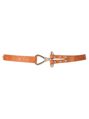 Tan Orange Skinny Belt With Gold Tone Anchor Buckle