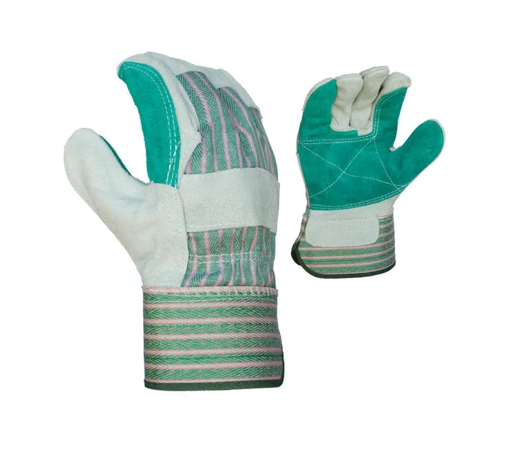 TASK GLOVES - (TSK3010) Double Leather Palm Gloves, Reinforced Palm and Pinky finger, Gunn Pattern, Wing Thumb, 2 1/2" Rubberized Safety Cuff - Quantity 12 Pair