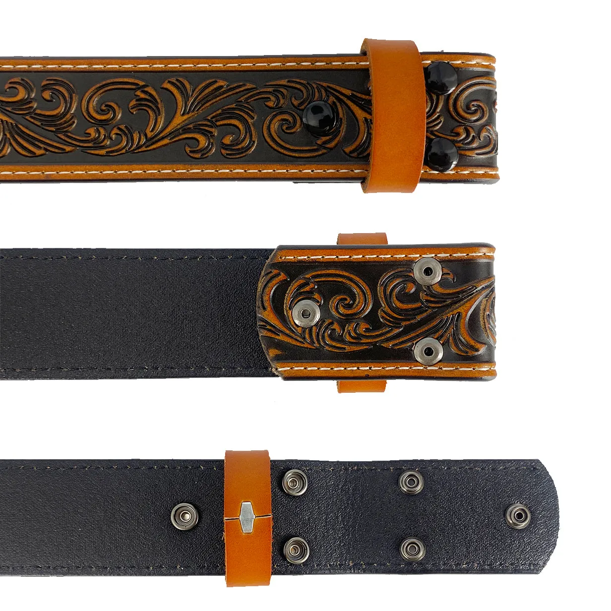 TOPACC Western Genuine Leather Pattern Tooled Belt-3D Cross Horses Prayer Buckle