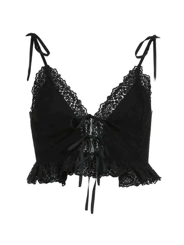 Uniwim ootd Lace Trim Tie Up Cami Top