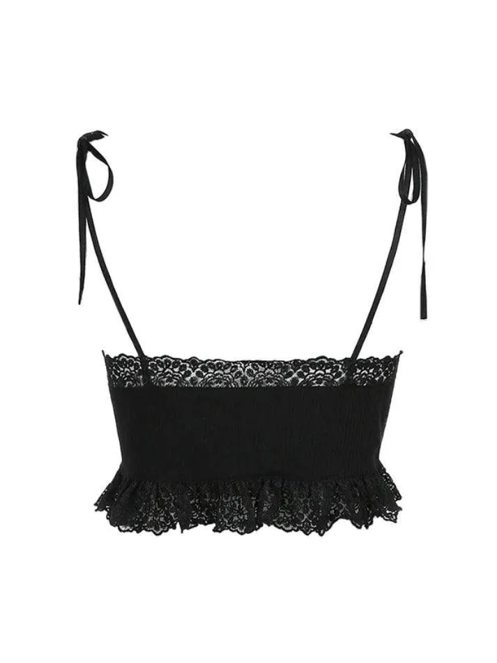 Uniwim ootd Lace Trim Tie Up Cami Top