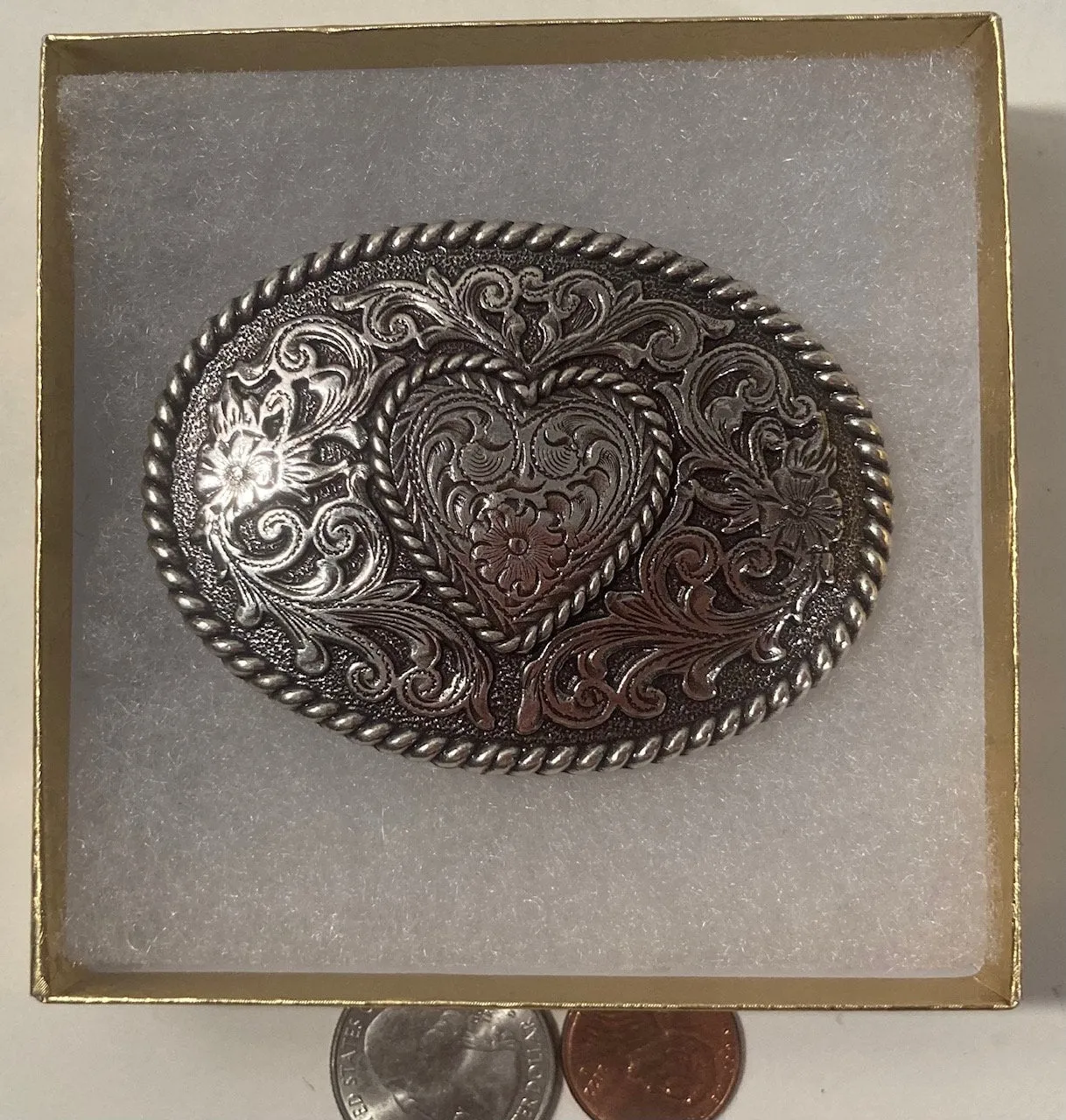 Vintage Metal Belt Buckle, Nice Cute Heart Design, Nice Western Design, 3" x 2", Heavy Duty, Quality