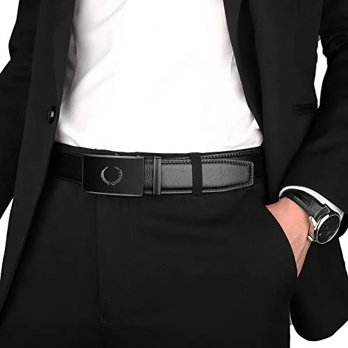 VOGARD Men's Vegan Leather Belt for Men | Formal & Casual | Autolock Buckle,Black | Fit all size upto 40 Inches Waist size (Black 09)