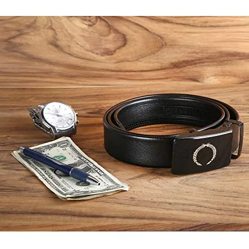 VOGARD Men's Vegan Leather Belt for Men | Formal & Casual | Autolock Buckle,Black | Fit all size upto 40 Inches Waist size (Black 09)