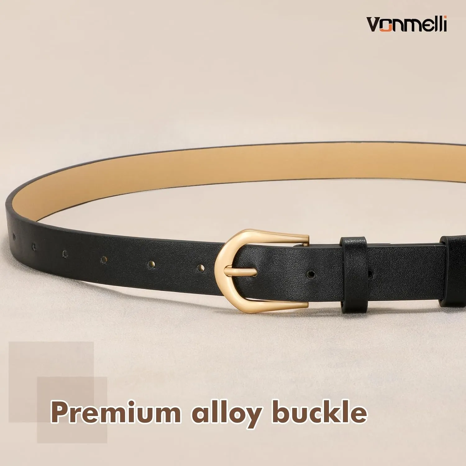 VONMELLI 4 Pack Womens Thin Leather Belt Skinny Waist Belts for Women Fashion Jeans Dress with Gold Buckle