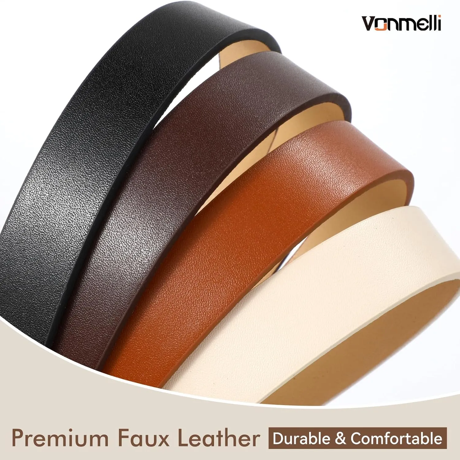 VONMELLI 4 Pack Womens Thin Leather Belt Skinny Waist Belts for Women Fashion Jeans Dress with Gold Buckle