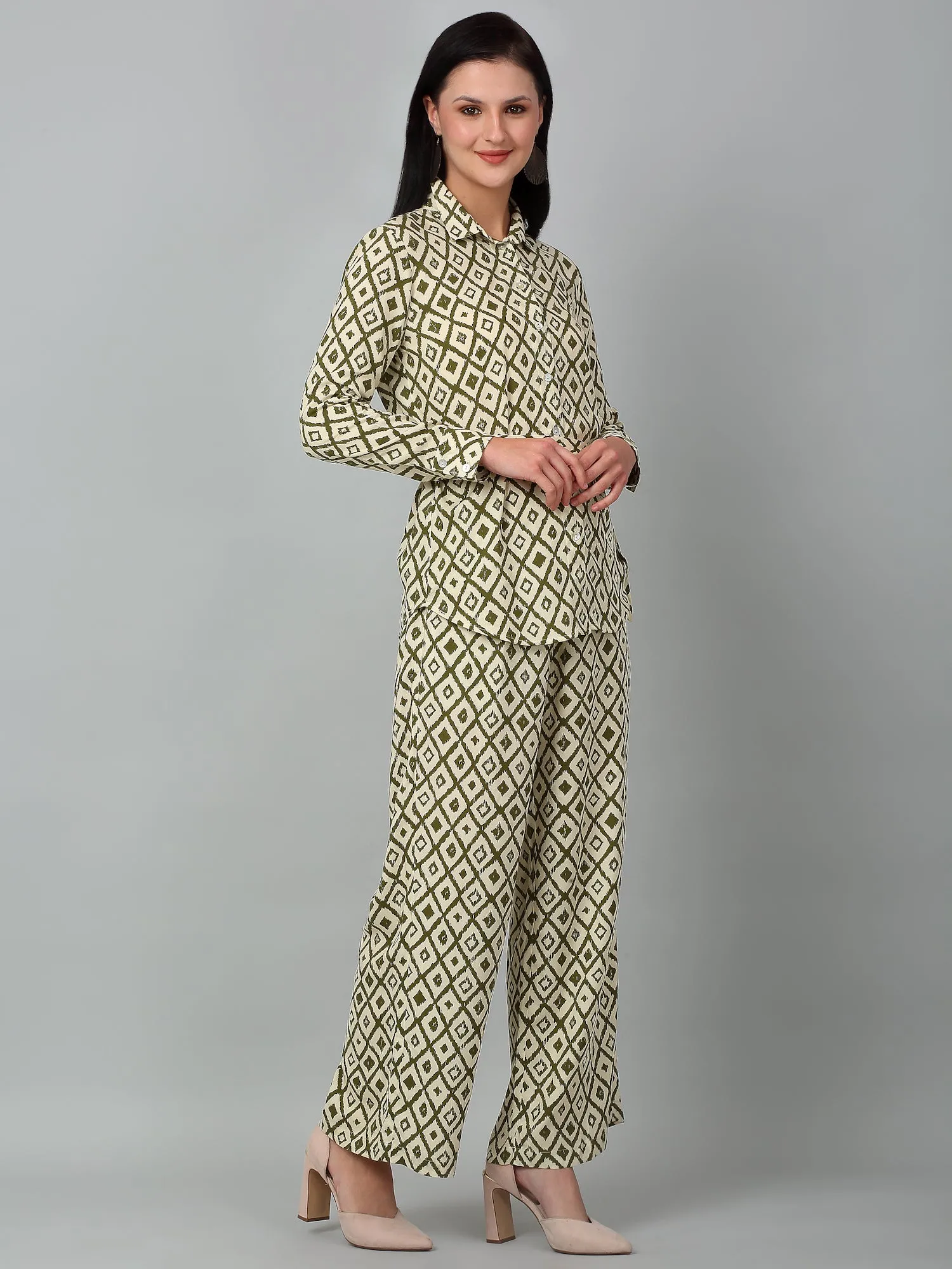 Women's Green Printed Casual Co-ord Set