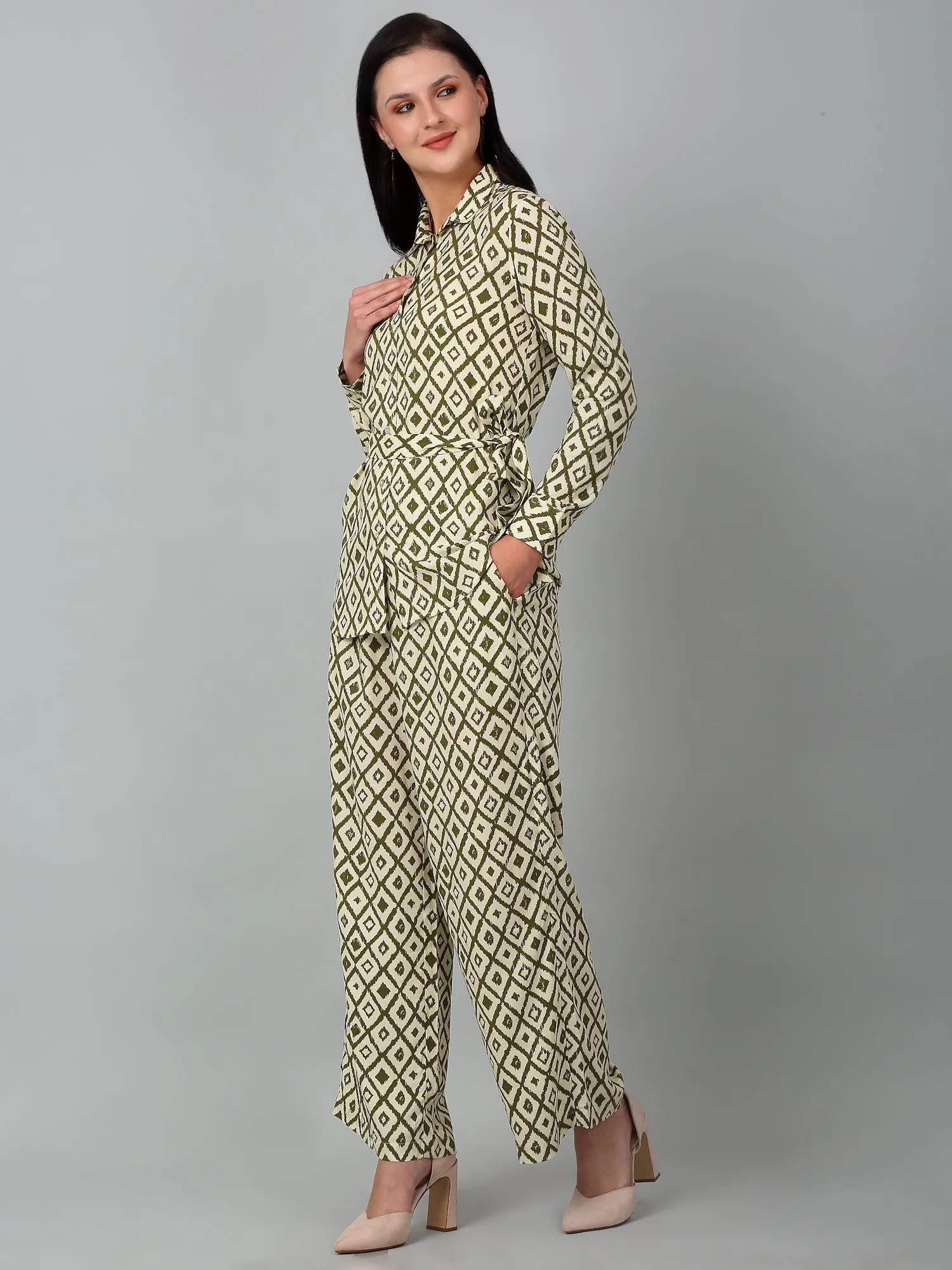 Women's Green Printed Casual Co-ord Set