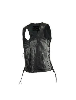 Women's Motorcycle Black Naked Cowhide Leather Vest