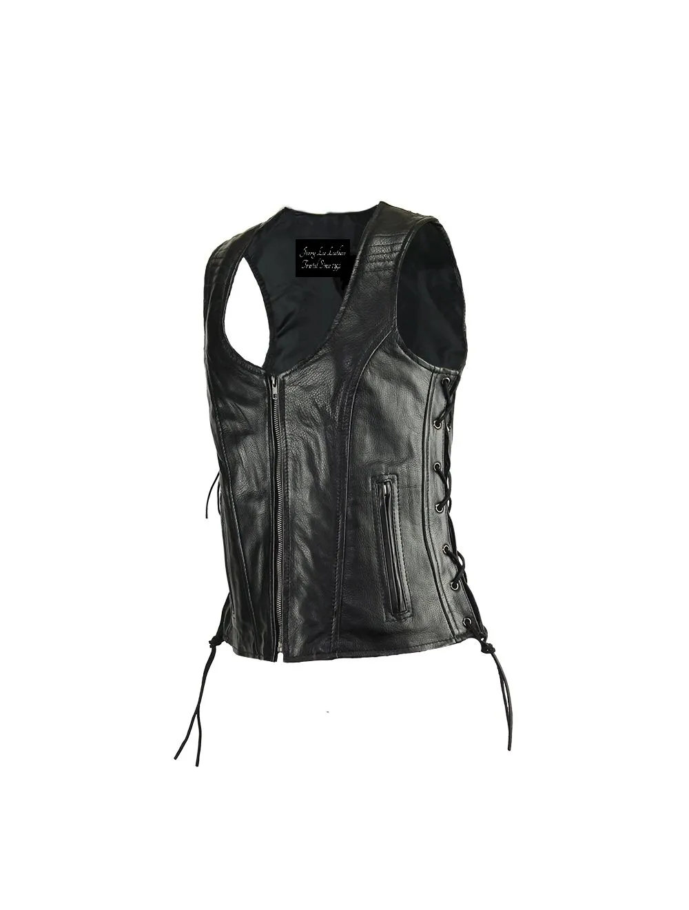 Women's Motorcycle Black Naked Cowhide Leather Vest