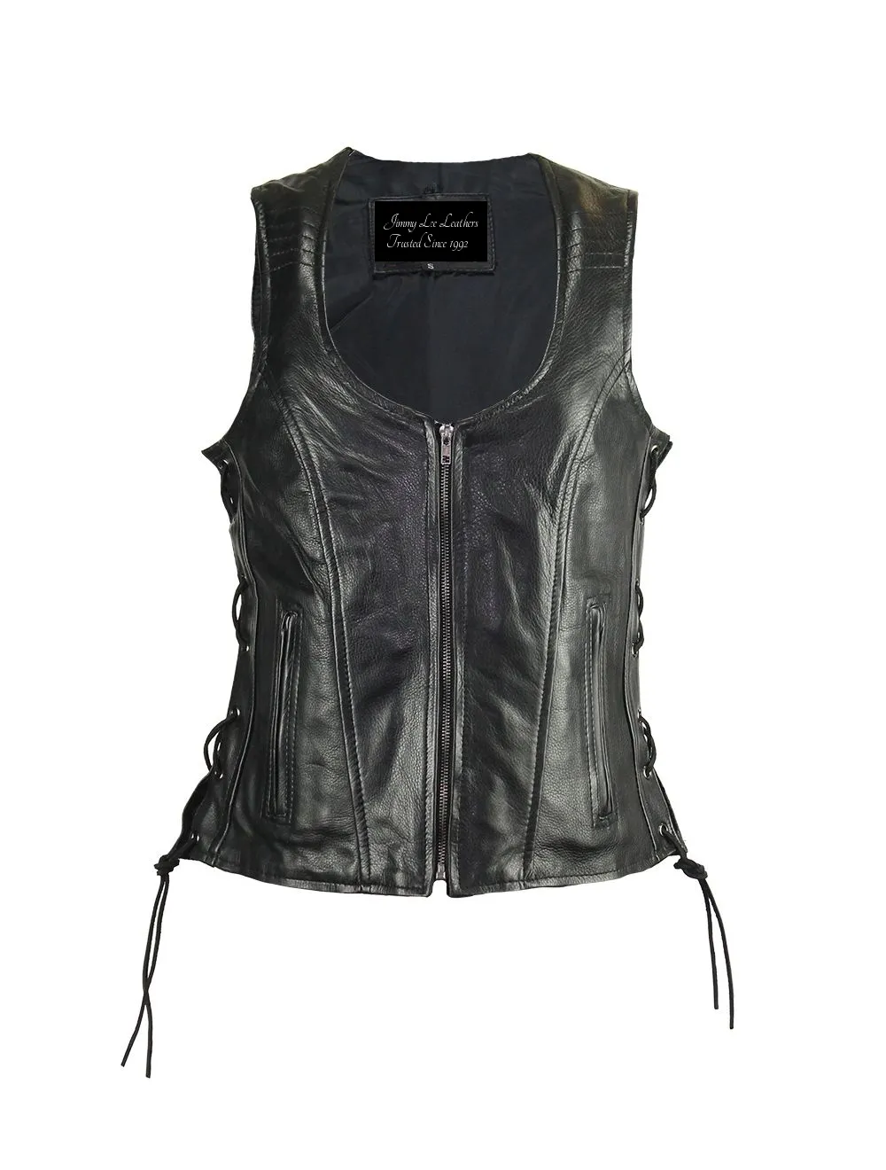 Women's Motorcycle Black Naked Cowhide Leather Vest